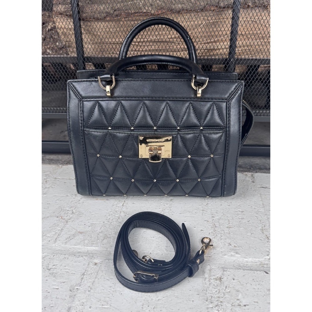 MICHAEL KORS‎ VIVIANNE SOFT LEATHER SMALL SATCHEL MESSENGER PURSE BLACK STUD